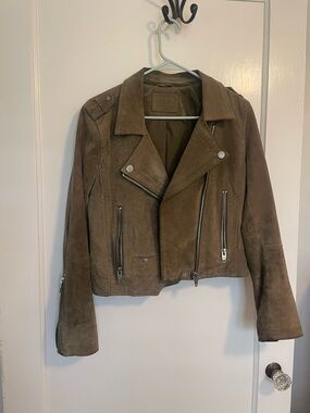 SL8 Suede Moto Jacket - Olive Green - M